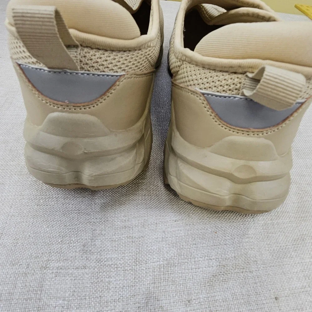 TEOHRW Men's Beige‎ Mesh Slip On Sneakers Hook and Loop Shoes Size 9.5 Wide